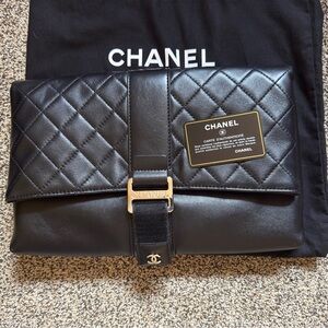 CHANEL Quilted Black Leather Clutch Wristlet